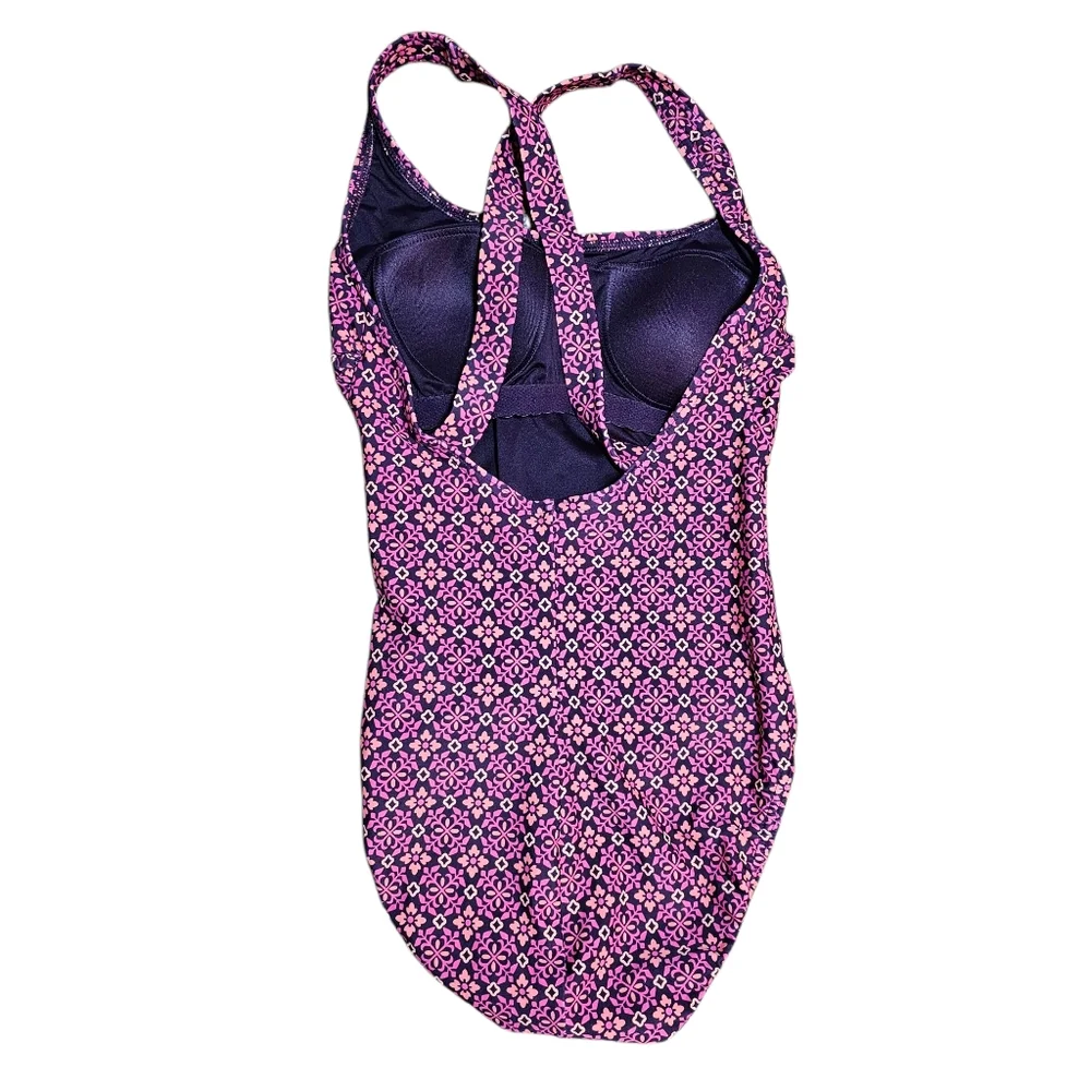 Lands' End Purple/pink Print One Piece Swimsuit Size 4P‎ Blackberry Tile Geo